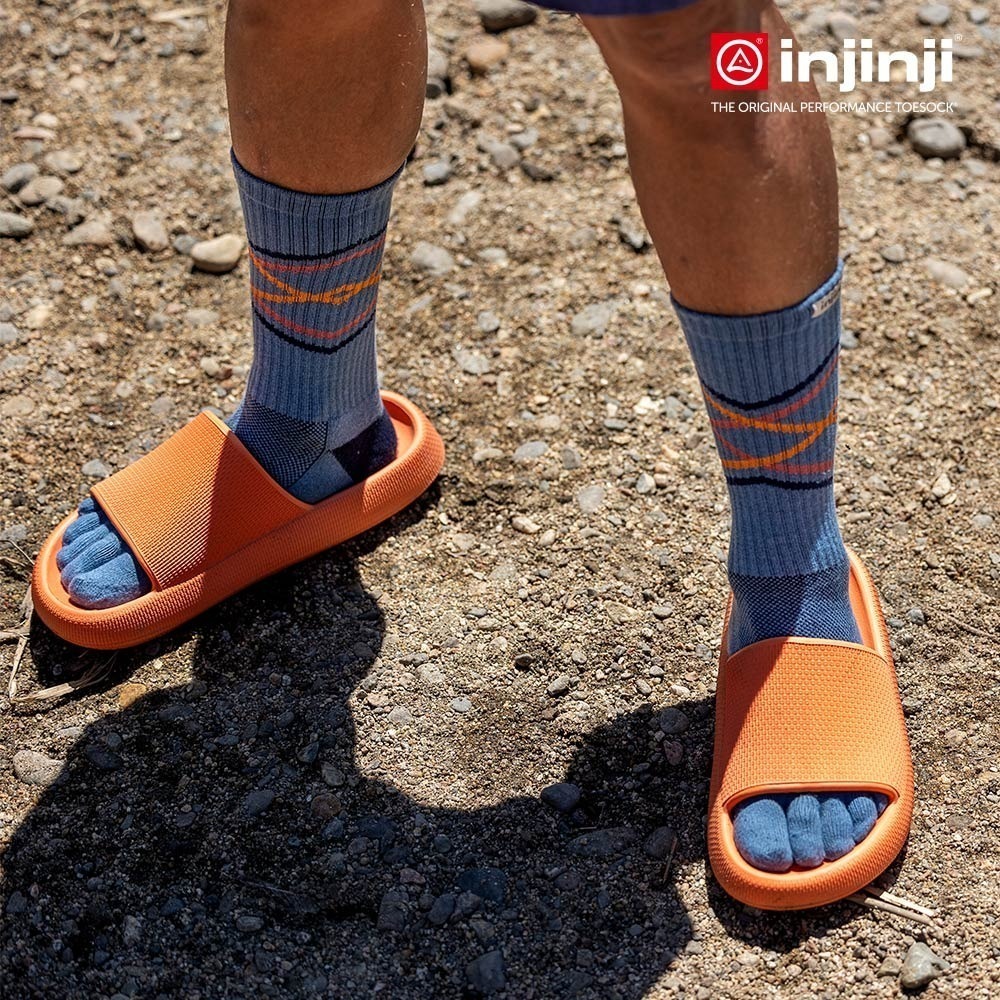 【injinji】Trail野跑避震吸排五趾中筒襪FX (湖泊藍) - NAA375 | 吸濕排汗 厚底防震 防腳底水泡-細節圖4