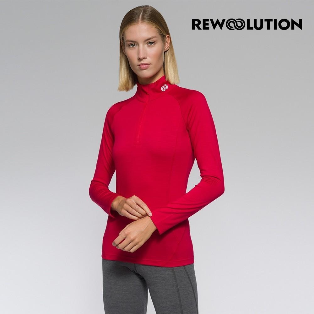 【Rewoolution】女 LINDSEY 190g長袖半開襟[寶石紅]羊毛衣 半開襟 登山 吸濕排汗|WC902-細節圖2