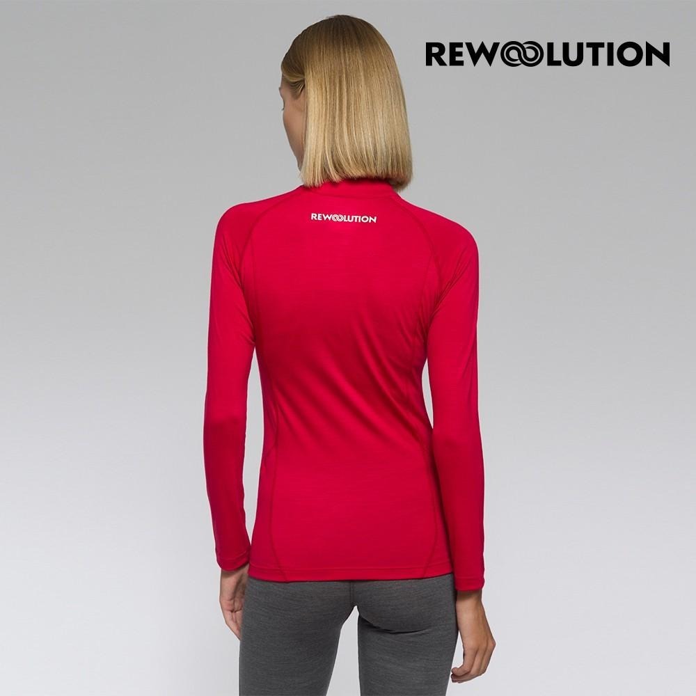 【Rewoolution】女 LINDSEY 190g長袖半開襟[寶石紅]羊毛衣 半開襟 登山 吸濕排汗|WC902-細節圖3