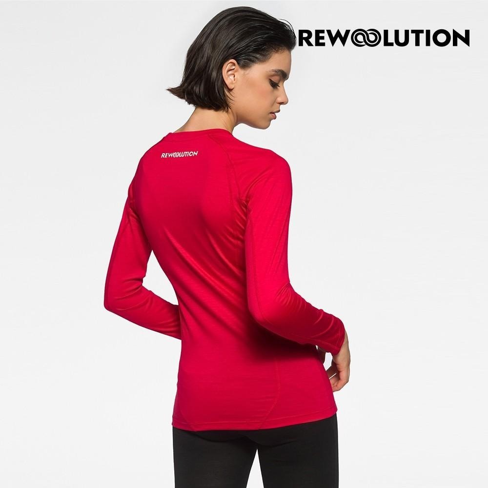 【Rewoolution】女 WIKI 190g長袖T恤 [寶石紅]羊毛衣 T恤 登山必備 吸濕排汗|JB2WC703-細節圖2