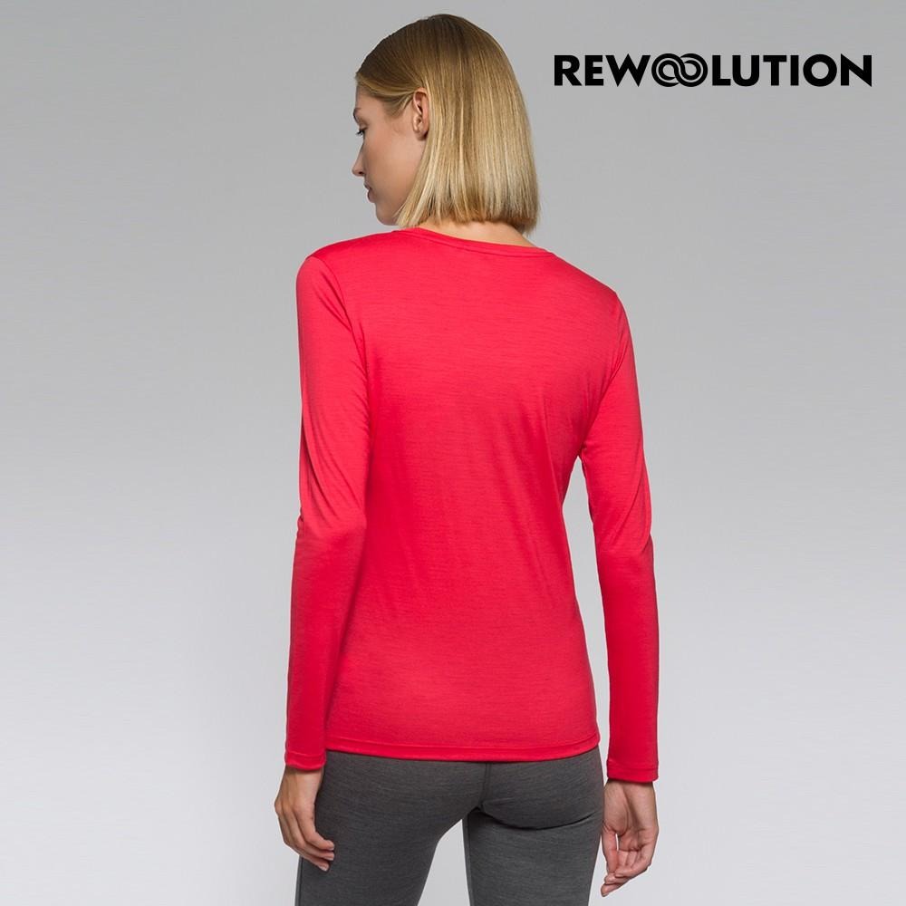 【Rewoolution】女BERRY 140g長袖T恤 [玫紅] 羊毛衣 登山必備 吸濕排汗| REJB2WC711-細節圖3
