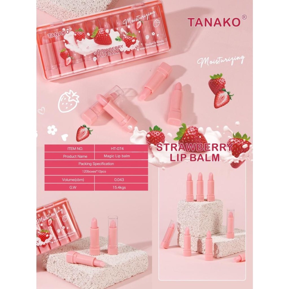 現貨 正版公司貨中文標已登錄 TANAKO Stawberry Lip Balm 草莓優格護唇膏 一盒10入-細節圖4