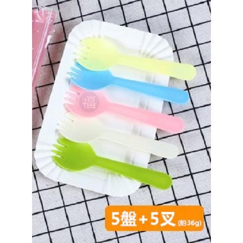 IG網紅款【刀叉盤】蛋糕 刀叉盤 【繽紛款】(5盤+5叉) 餐具 紙盤 餐具組 蛋糕餐盤 派對慶生 一次性 免洗餐具-細節圖4