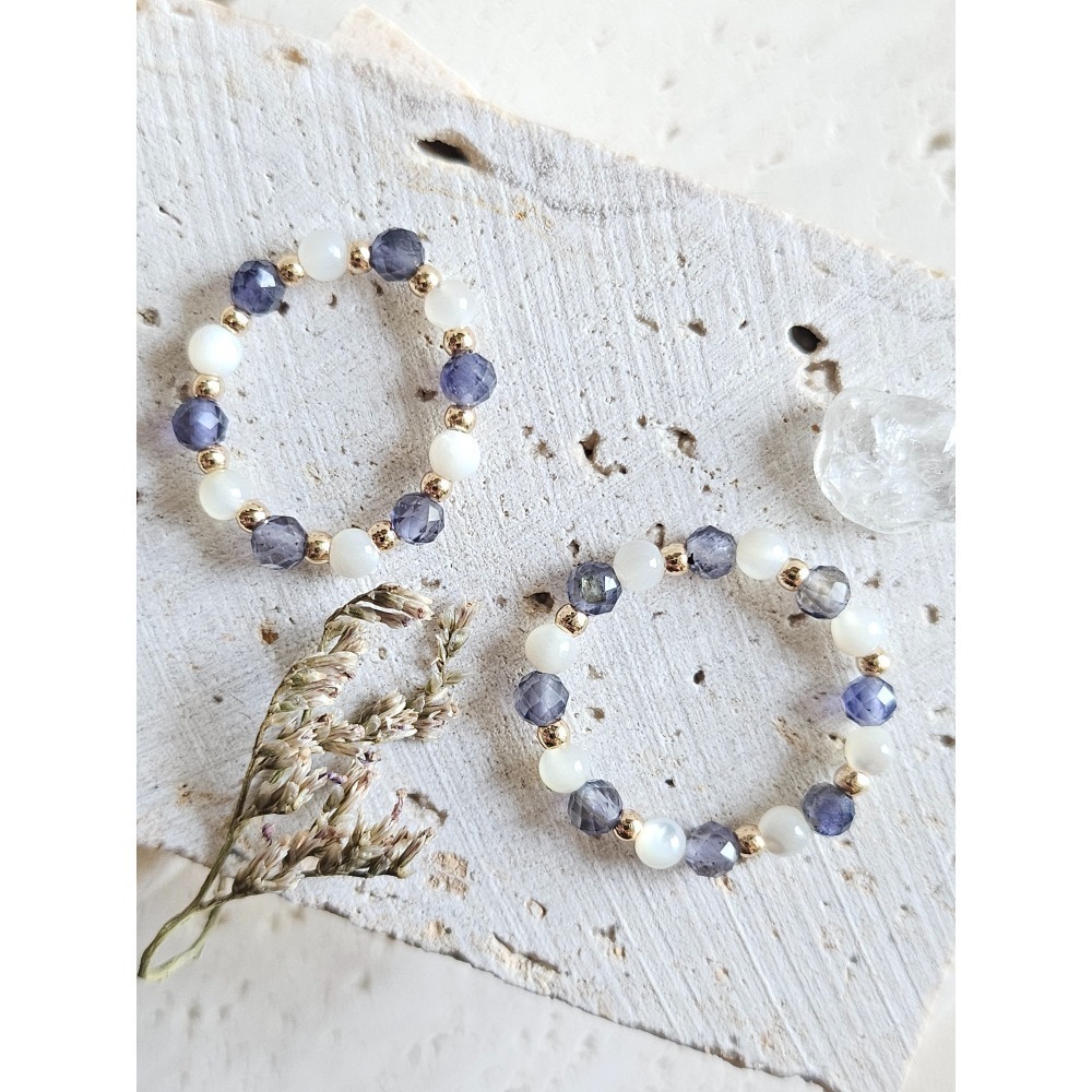 靛月｜堇青x白蝶貝珍珠｜水晶戒指-細節圖3