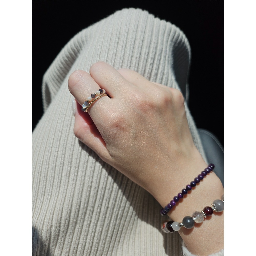 靛月｜堇青x白蝶貝珍珠｜水晶戒指-細節圖4