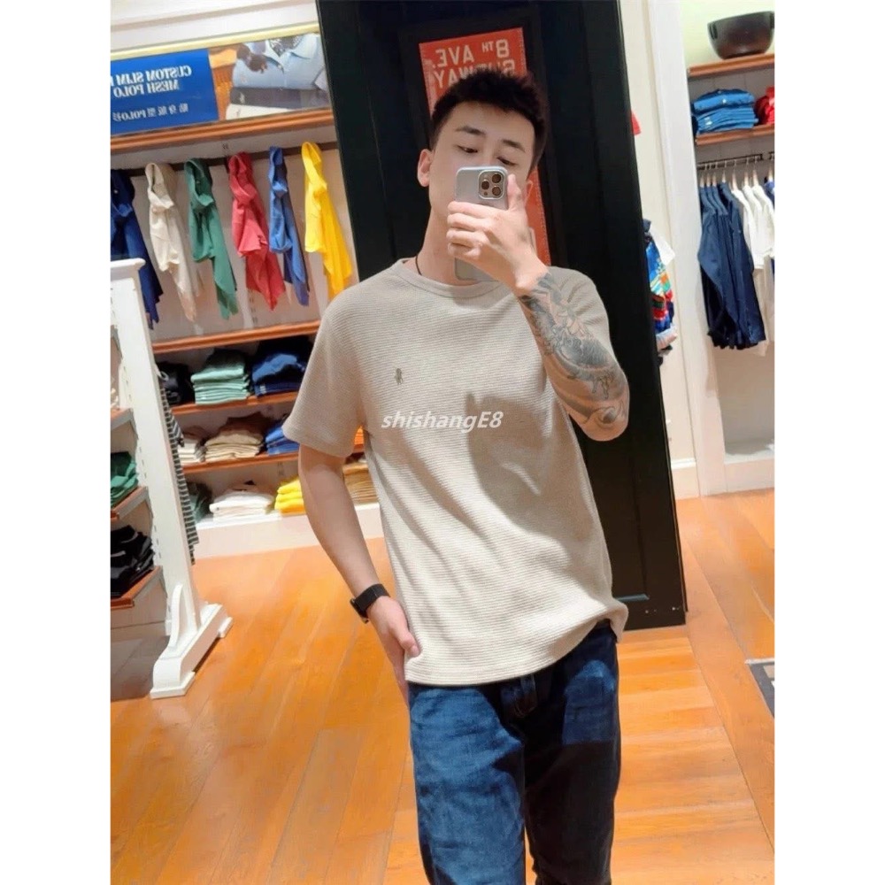 優雅老錢風經典四色 Ralph Lauren 小馬刺繡 純棉華夫格短袖 Tee-細節圖4