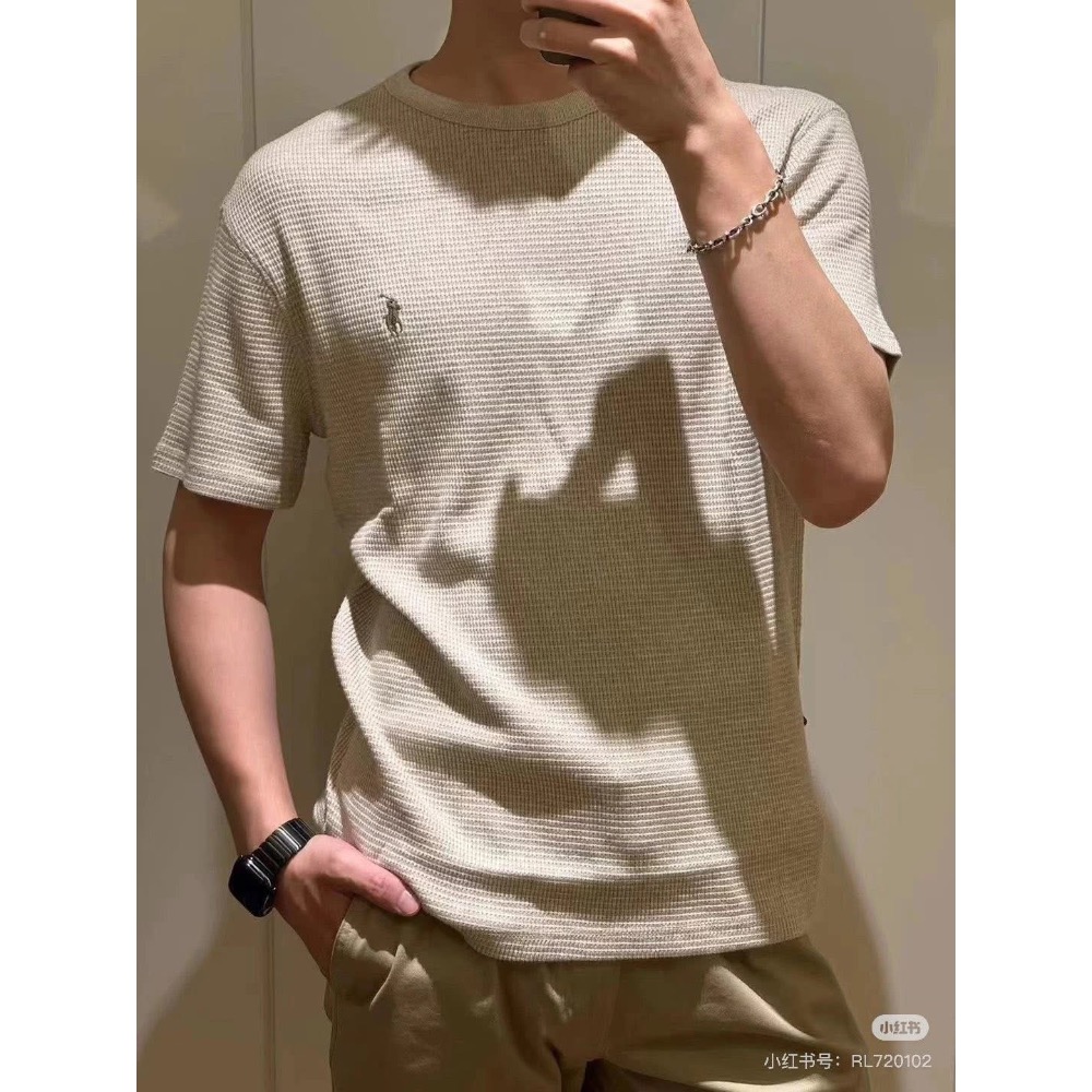 優雅老錢風經典四色 Ralph Lauren 小馬刺繡 純棉華夫格短袖 Tee-細節圖5