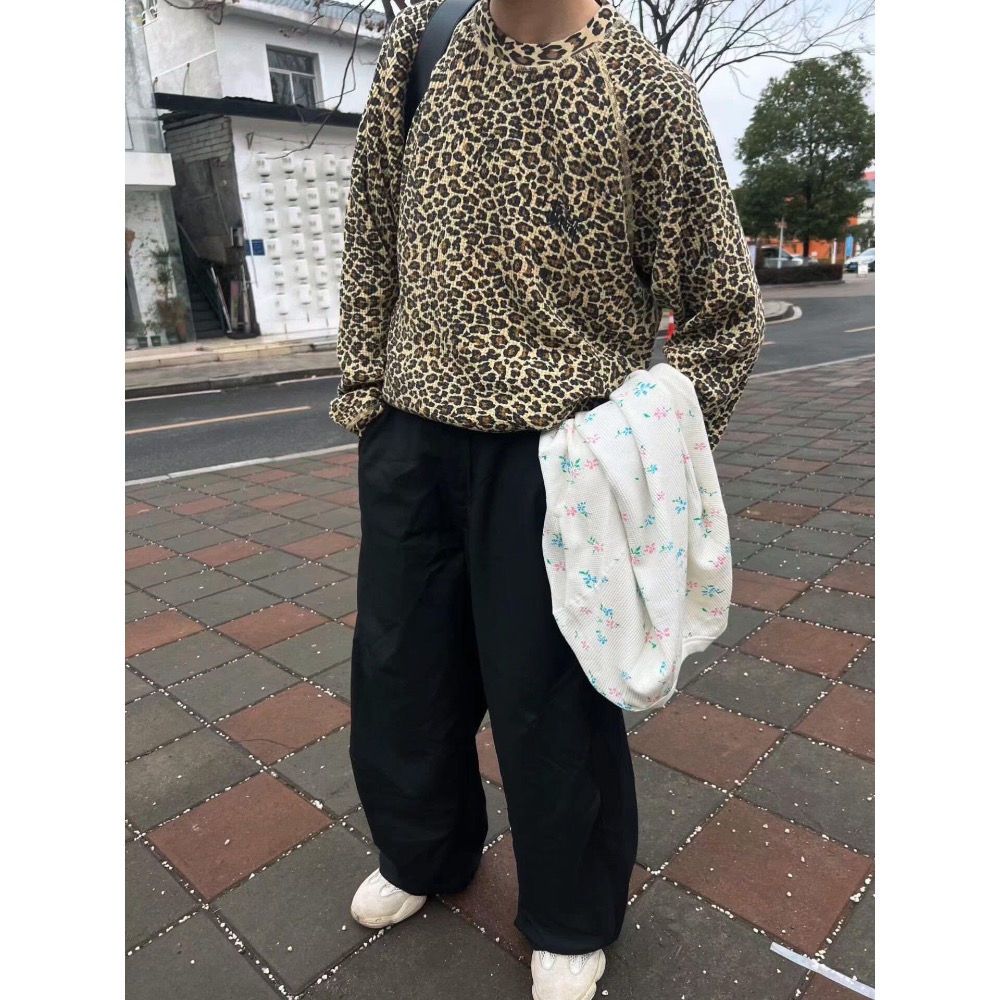 Stussy插肩袖華夫格豹紋長袖美式復古T恤 男女同款-細節圖2