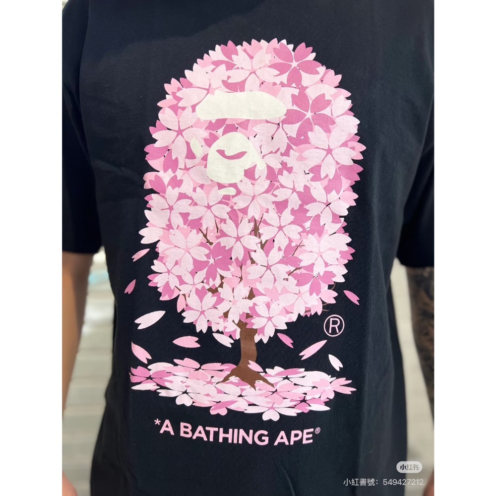 BAPE Sakura Tee  櫻花限定 猿人印花圖案休閒圓筒短袖T恤 男女同款-細節圖2
