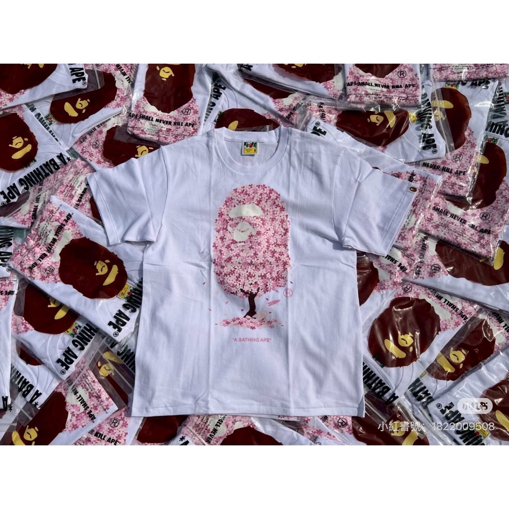 BAPE Sakura Tee  櫻花限定 猿人印花圖案休閒圓筒短袖T恤 男女同款-細節圖3
