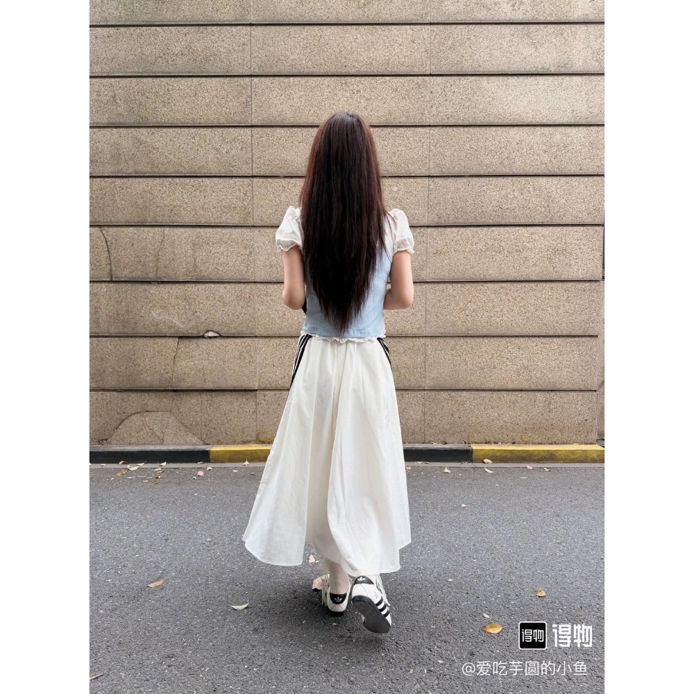 adidas originals SKIRT 寬松運動條紋系帶休閒長裙 女款三條紋半身長裙-細節圖3