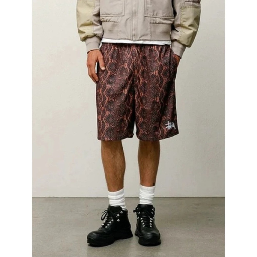 豹紋/蛇紋/迷彩#【重磅雙層網眼】stussy 經典徽標印花Logo 網眼寬松休閒短褲五分褲 男女同款-細節圖4