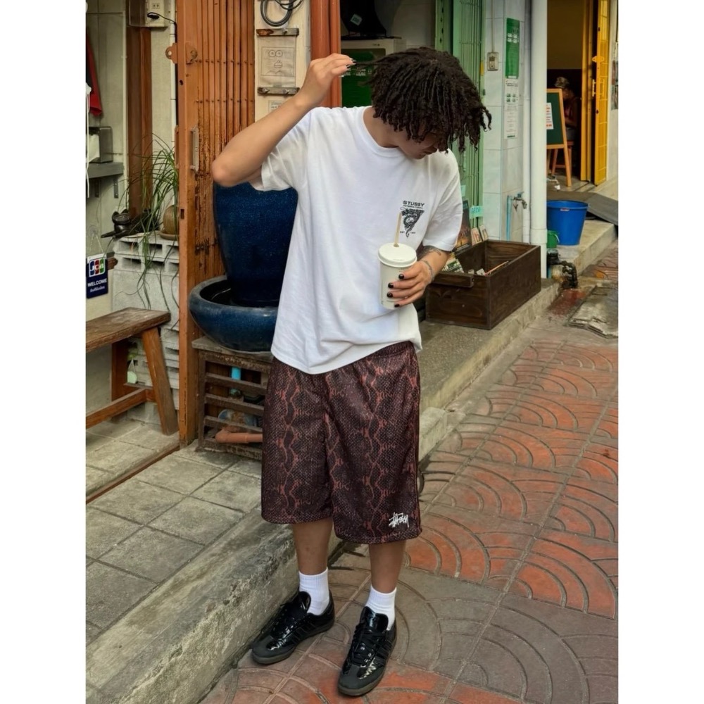 豹紋/蛇紋/迷彩#【重磅雙層網眼】stussy 經典徽標印花Logo 網眼寬松休閒短褲五分褲 男女同款-細節圖10