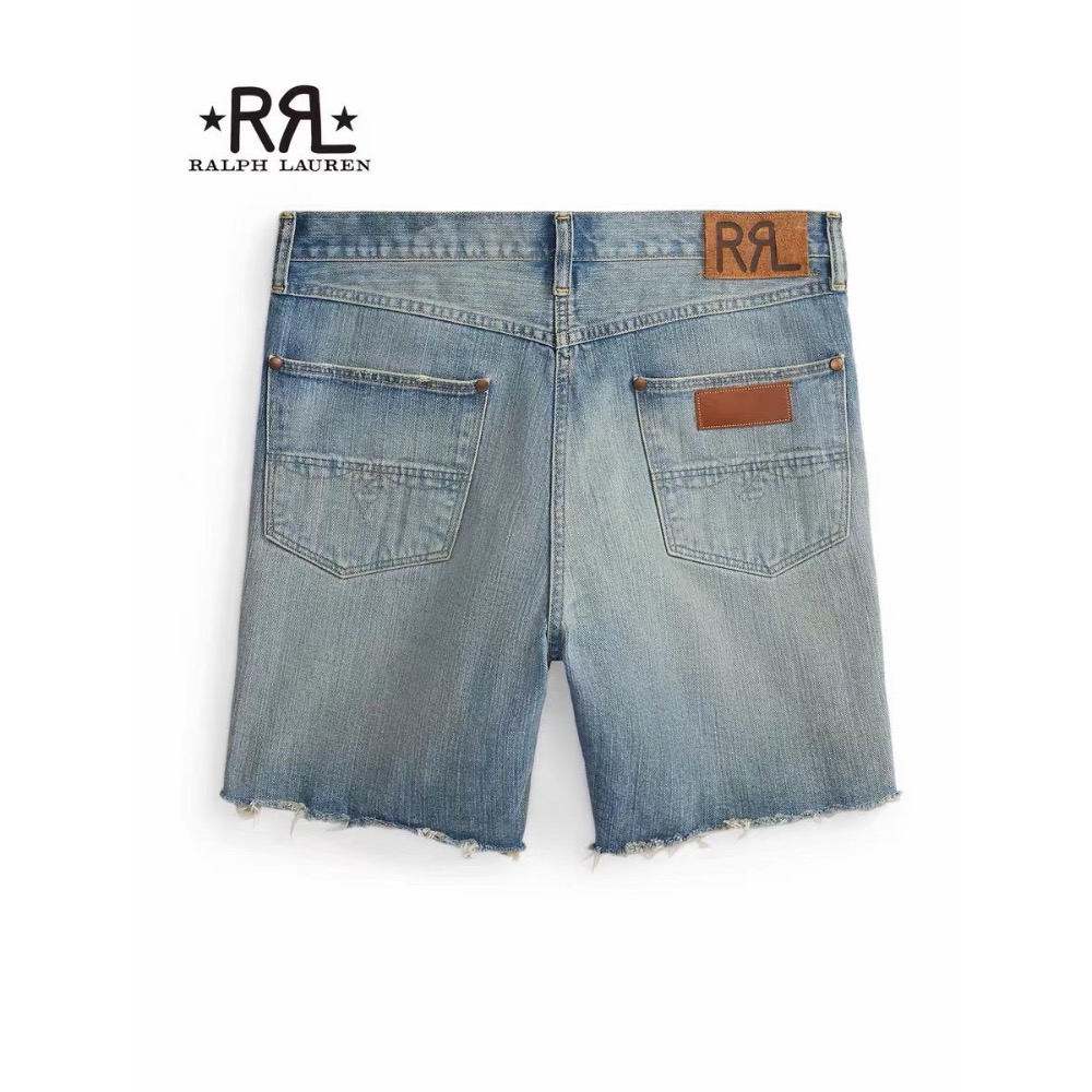 RRL 拉夫勞倫 旗下高端復古直線  Byran 磨邊破洞牛仔短褲男士牛仔褲 男款牛仔中褲五分褲短褲-細節圖4