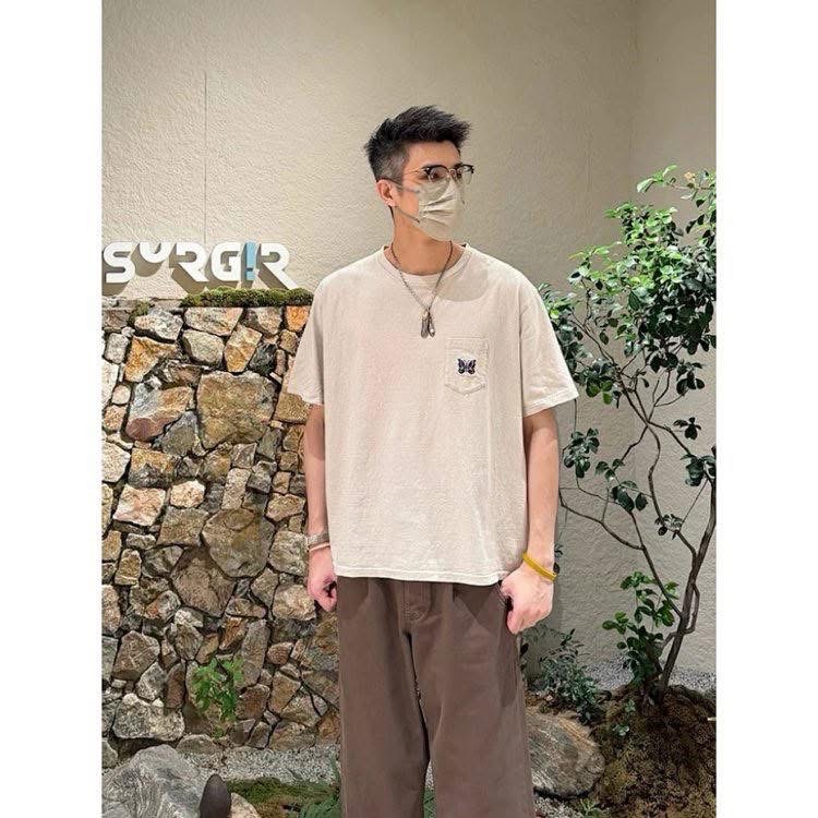 🦋日潮復古#【26ss新款】Needles 口袋蝴蝶刺繡Logo 短袖T恤 男女同款-細節圖4