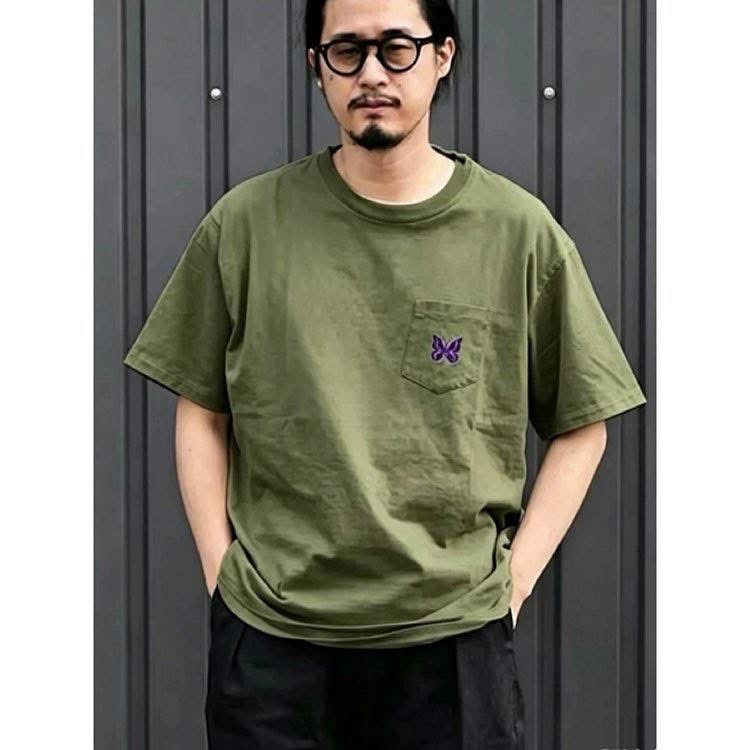 🦋日潮復古#【26ss新款】Needles 口袋蝴蝶刺繡Logo 短袖T恤 男女同款-細節圖6