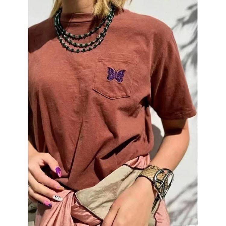 🦋日潮復古#【26ss新款】Needles 口袋蝴蝶刺繡Logo 短袖T恤 男女同款-細節圖7