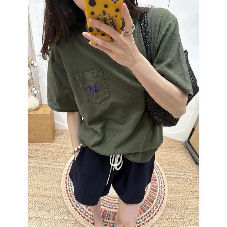 🦋日潮復古#【26ss新款】Needles 口袋蝴蝶刺繡Logo 短袖T恤 男女同款-細節圖9