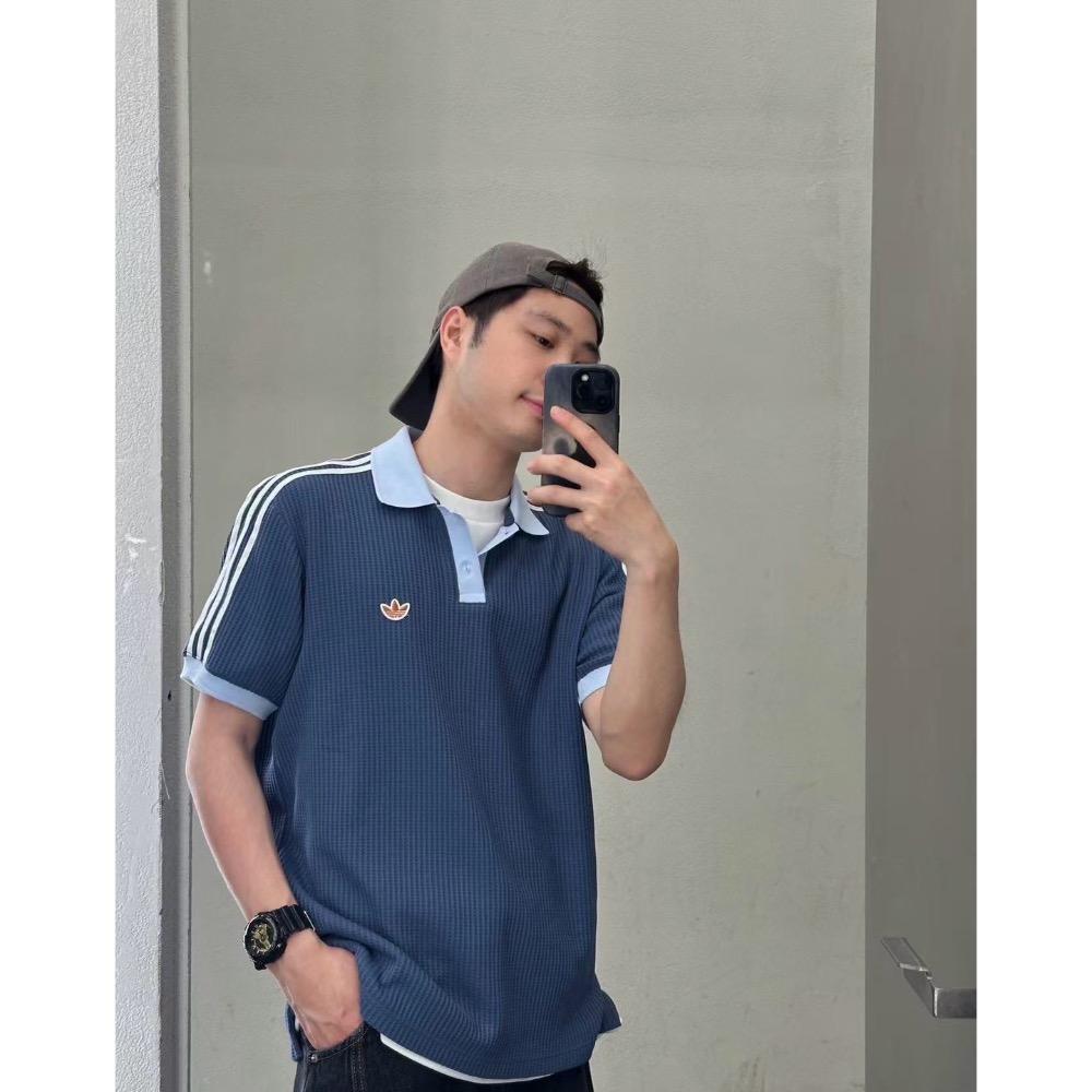 Adidas 校園風華夫格polo-細節圖4