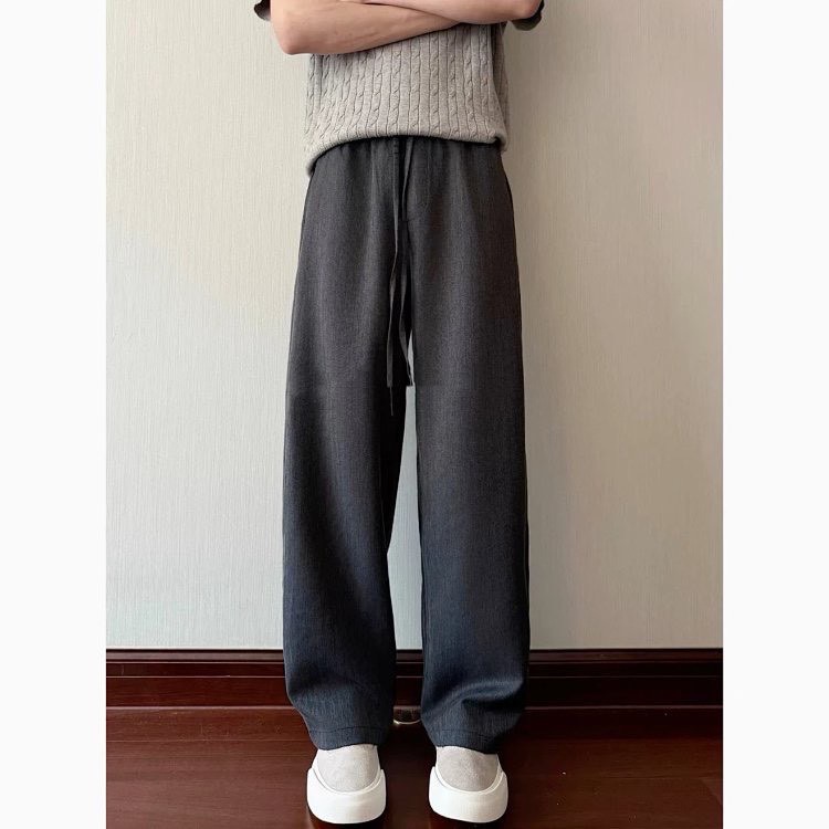 這條真得閉眼入#【爆款】老錢鬆弛感 涼感透氣 竪紋肌理 抽繩鬆緊腰 直筒寬松 垂感休閒褲 男女同款-細節圖5