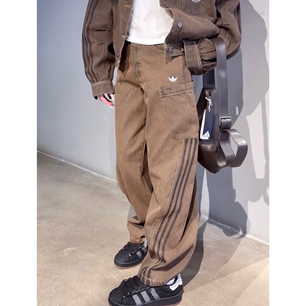 Adidas 三葉草小標工裝牛仔長褲-細節圖3