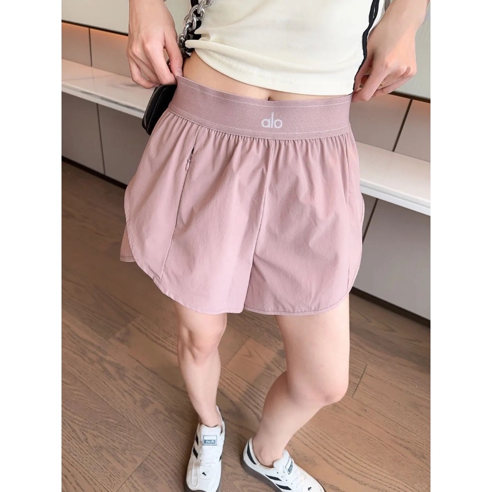 冰感女神 ALO Yoga 春夏新款高腰鬆緊腰帶速乾運動透氣短褲裙褲（有內襯）-細節圖2