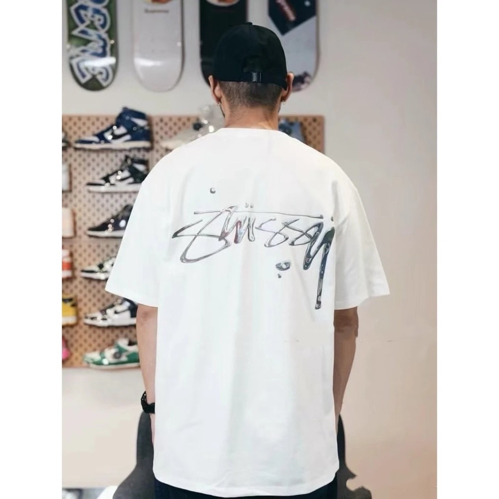 Stussy 液態水銀  Logo棉短袖T恤 男女同款-細節圖4