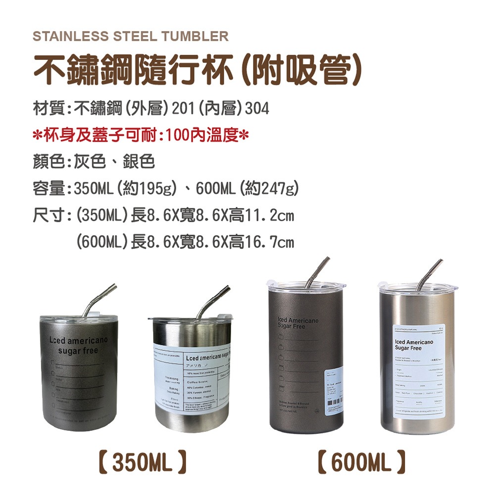 【ENJOY LIFE】 不鏽鋼隨行杯 (附吸管) 350ML 600ML 不鏽鋼杯 隨行杯 保溫杯 咖啡杯 吸管杯-細節圖8