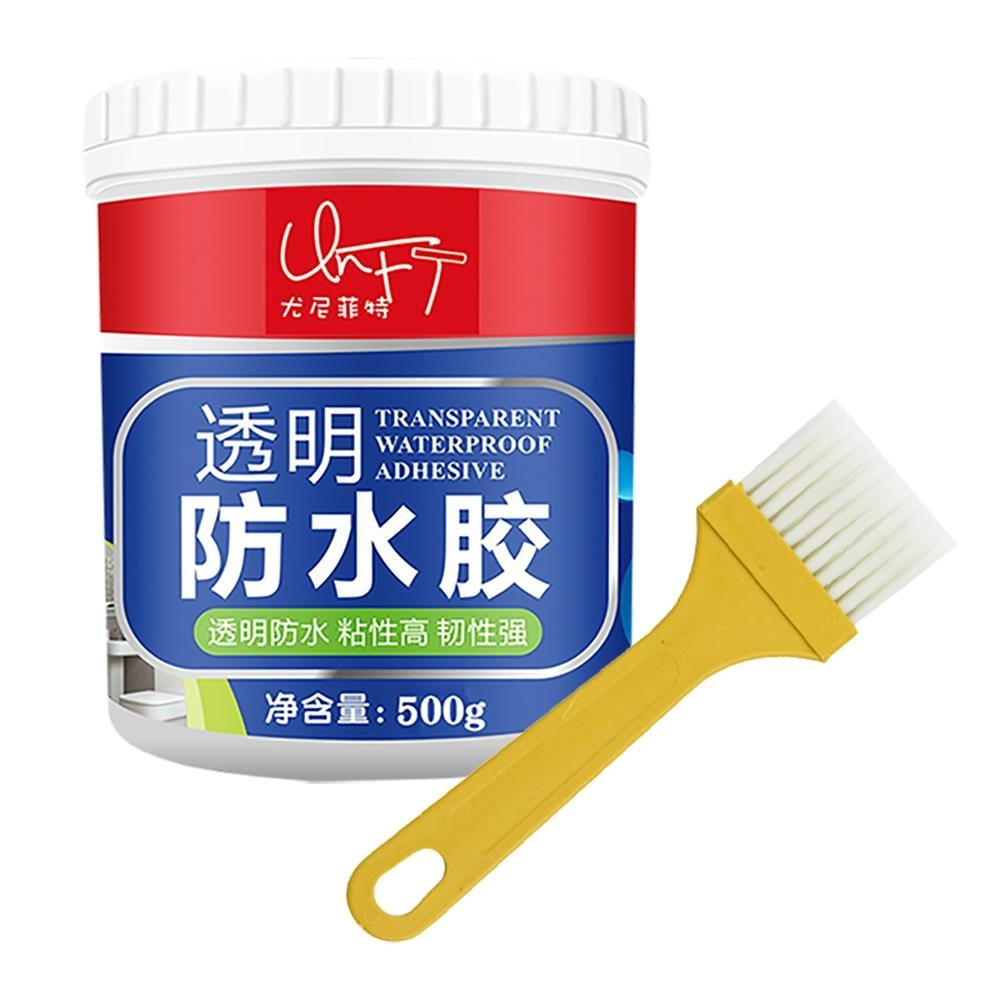 【【ENJOY LIFE】 強力透明防漏防水膠 (附刷子) 500g 透明防水膠 防水修補膠 修補膏 防水膠 防水塗料-細節圖2