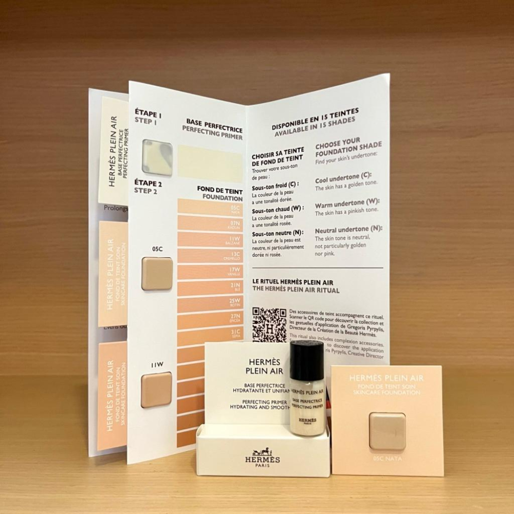 栗子美妝🌰｜HERMES BEAUTY 愛馬仕 完美妝前乳 3ml 光采霧感保養粉底 0.35ml 小樣 專櫃中文標-細節圖2