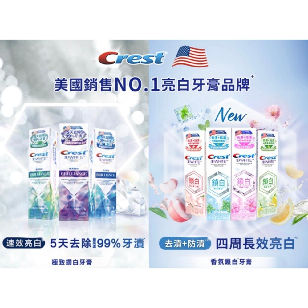 栗子小舖🌰｜Crest 極致鑽白牙膏 亮白防蛀 110g 香氛鎖白 岡山夢白桃 清柚白茶 120g-細節圖2