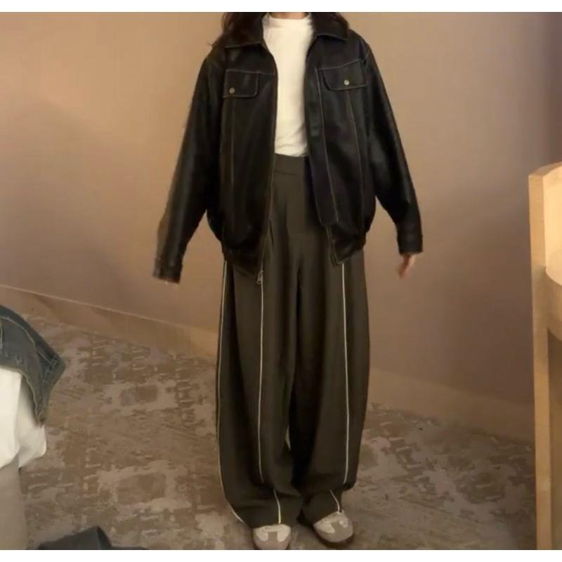 JINRONG 復古個性刷舊皮夾克 皮衣外套（送貝雷帽&髮圈）-細節圖6