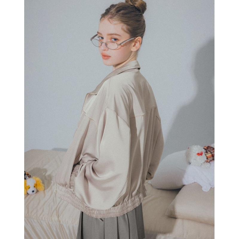 Meier.Q x oiiv-立領緞面壓線外套 銀灰L 全新-細節圖3