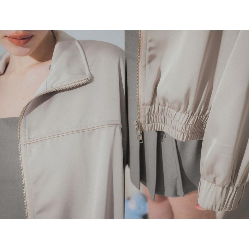 Meier.Q x oiiv-立領緞面壓線外套 銀灰L 全新-細節圖4