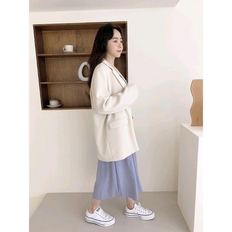 Isa 歐逆的時髦側釦西裝外套 杏色寬鬆西裝外套-細節圖2