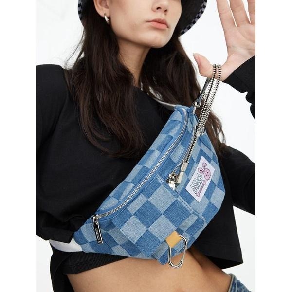 全新棋盤格斜挎包腰包工裝包-細節圖2
