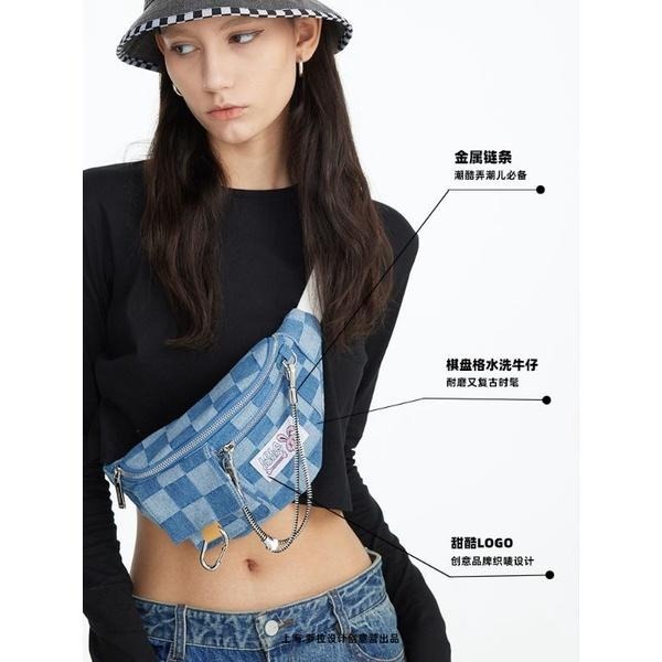 全新棋盤格斜挎包腰包工裝包-細節圖3