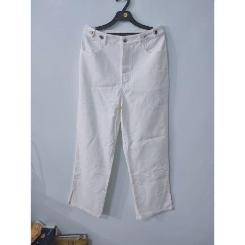 ziziFei 復古愛心開叉白色直筒褲-細節圖2