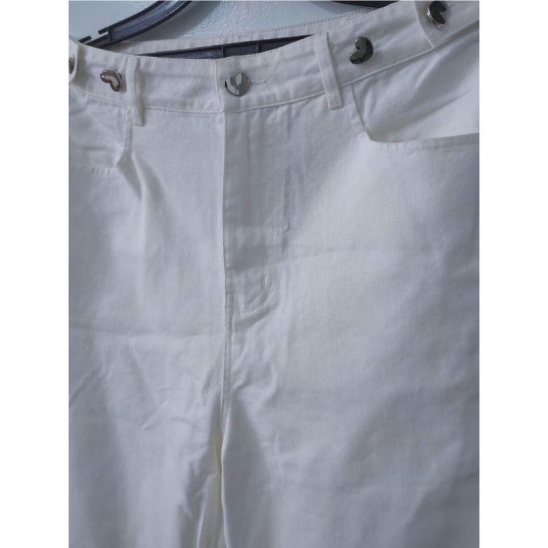 ziziFei 復古愛心開叉白色直筒褲-細節圖4