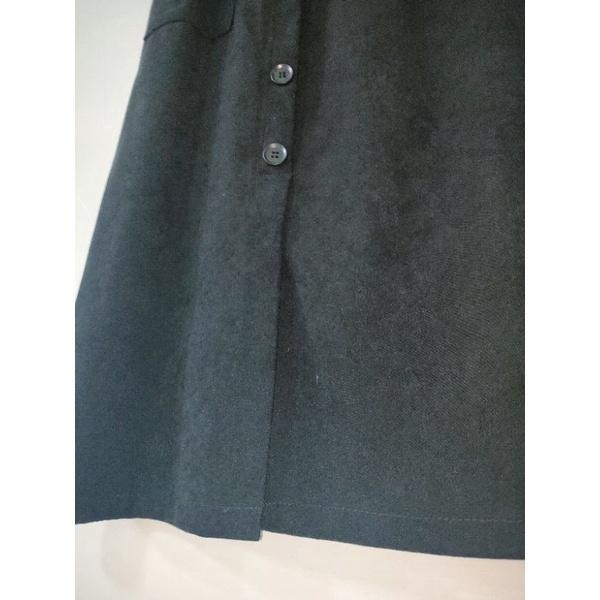 (二手)黑色後鬆緊毛呢前開叉中長裙-細節圖3