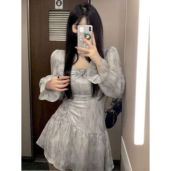 黑澤玄七設計款方領長袖短款渲染洋裝-細節圖2