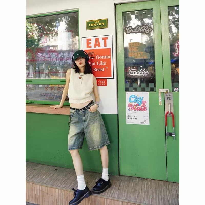 (二手)復古牛仔五分褲-細節圖2