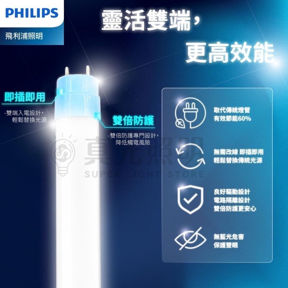 🔥新款🔥 飛利浦 PHILIPS LED  T8 雙端入電 雙邊燈管 2尺 4尺 玻璃燈管 18.5w/9.5w-細節圖2