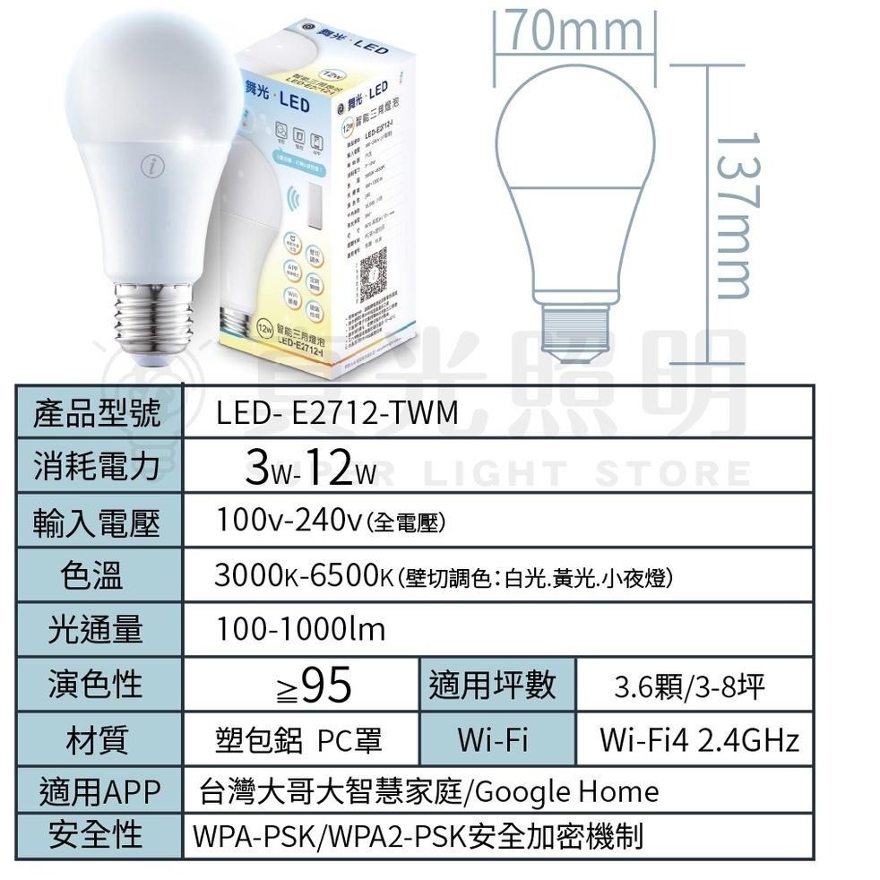 舞光 LED AI智慧燈泡 智慧聯網 支援OK Google 12W 聲控/APP/壁切 全電壓 台灣大哥大智慧家庭-細節圖7