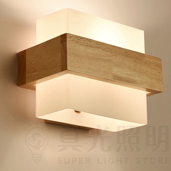 🤍溫柔百搭款🌟 方塊原木壁燈 E27燈頭 原木 壁燈 玻璃燈罩 客廳燈 / 臥室燈 / 走道燈/ 咖啡廳裝潢燈-細節圖5