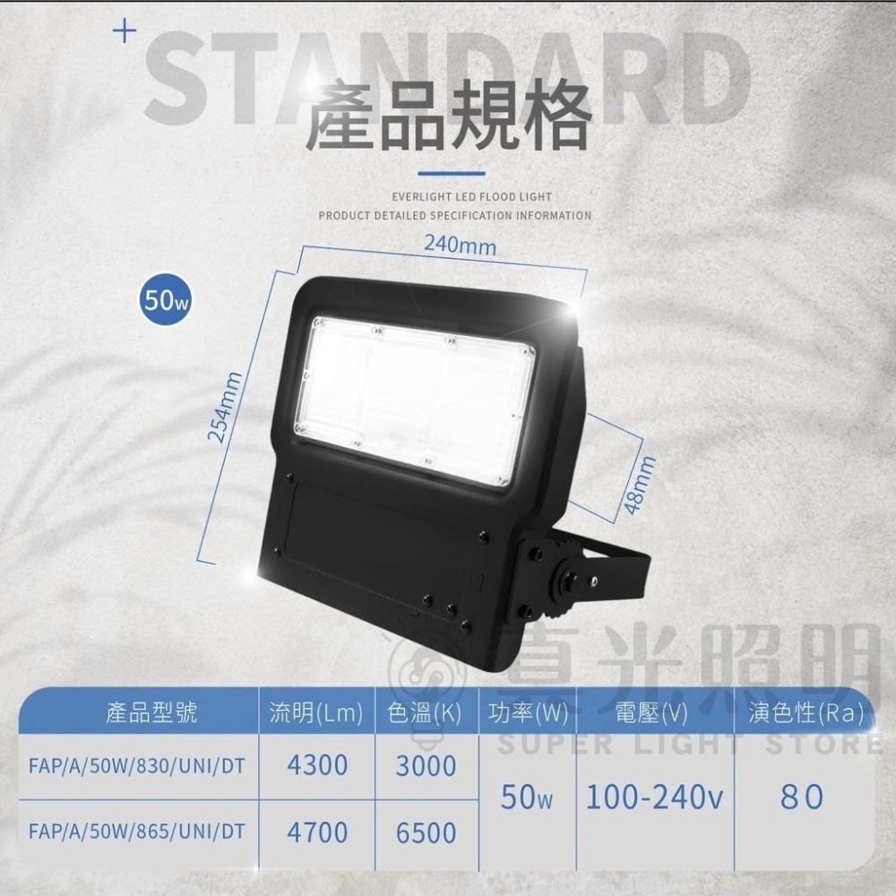 億光 LED 15W/30W/45W/50W 星宇 投光燈 IP65 防水防塵 全電壓 招牌燈 投射燈 戶外燈 白/黃光-細節圖6