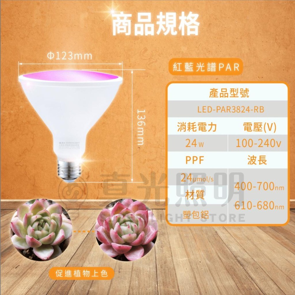 🧡 舞光LED ⚡️ 紅藍光譜 植物PAR燈 全光譜 LED E27/24w 植物用 多肉植物燈 植物生長燈 防塵防水-細節圖5