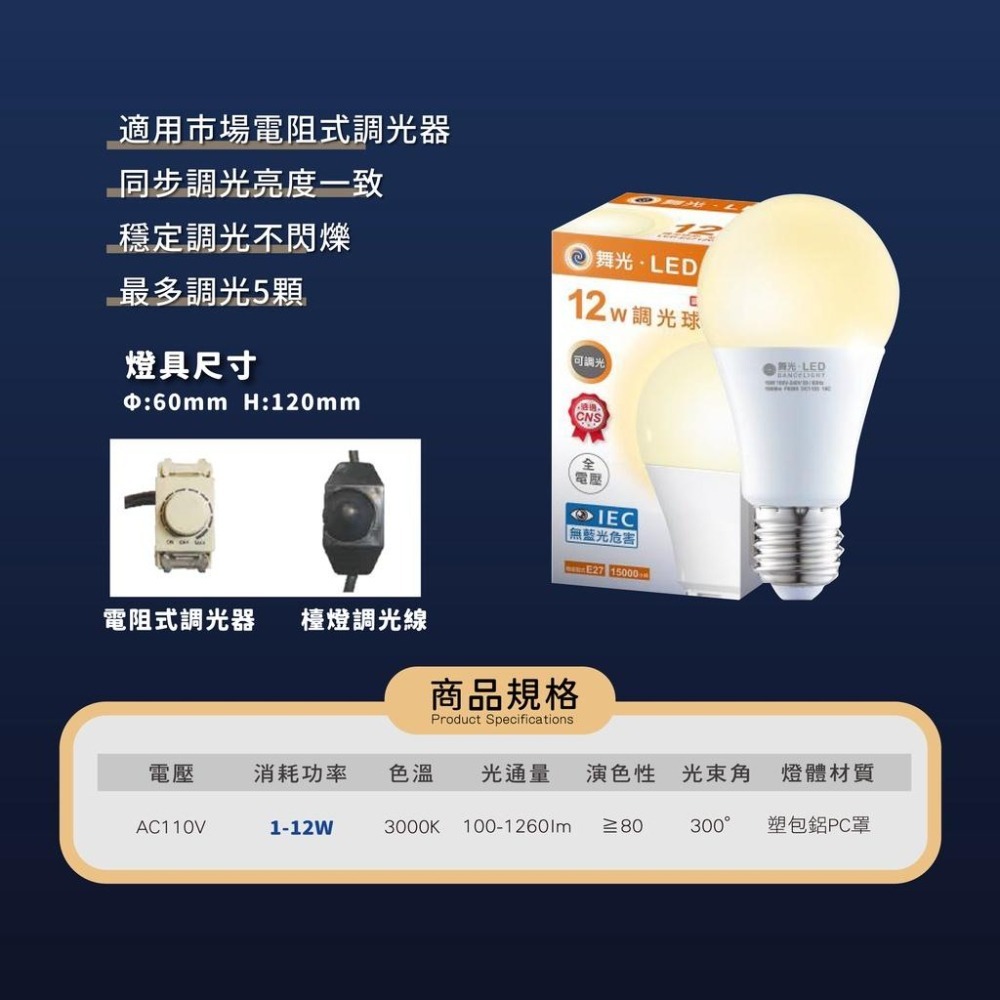 【DanceLight 舞光】12W 黃光 可調光燈泡-細節圖2