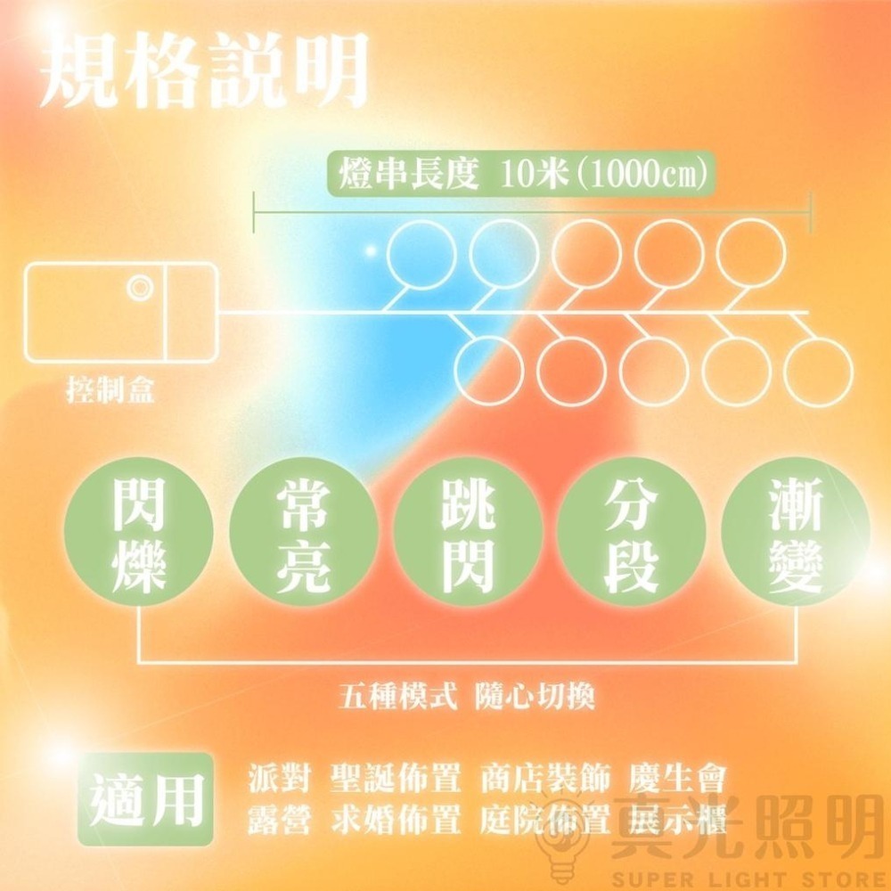 ✨新品🤩 LED燈串 圓球燈串 五模式/10米/100燈/插電款 暖白/彩色 聖誕燈 背景裝飾燈 相片燈  佈置燈-細節圖6