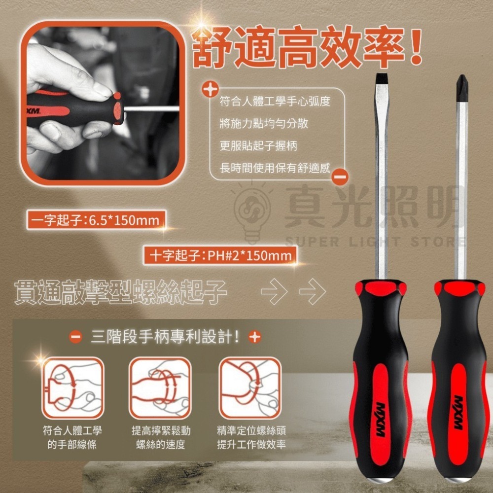 🛠裝修神器💪🏻MXM M系列貫通敲擊型 螺絲起子 防滑防油雙色手柄  一字起子 / 十字起子 TORX 強磁-細節圖3